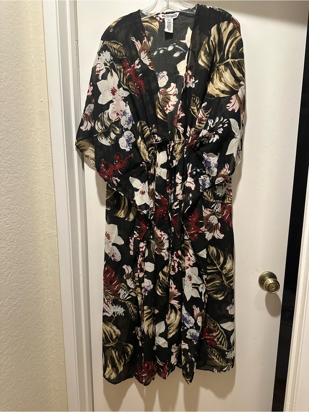 Walter Baker Black Floral Maxi Dress with Cream & Red Accents